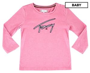 Tommy Hilfiger Baby Girls' Tommy Signature Long Sleeve Tee / T-Shirt / Tshirt - Cashmere Rose