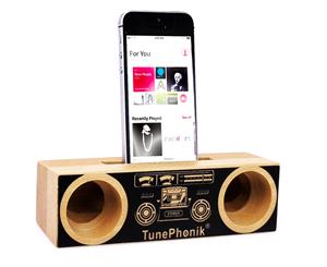 TunePhonik Beech Wood Smartphone Display Stand w/ Stereo Amplifier