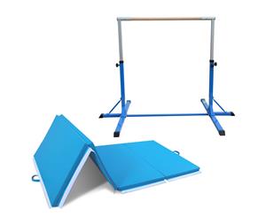 Value Combo Gymnastic Horizontal Bar Sports Junior Training Bar + Gym Mat (Blue Set)