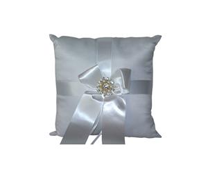 1 x Wedding Ring Cushion 20cm with Double Broach Diamante Center & Ribbon MQ-320