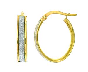 14k Gold Oval Glitter Hoop Earrings Diameter 15mm - White