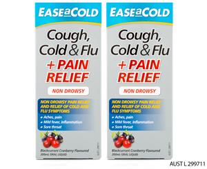 2 x Ease A Cold Cough Cold & Flu Pain Relief Non-Drowsy 200mL