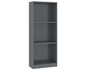 3-Tier Book Cabinet High Gloss Grey Chipboard Storage Rack Shelf Stand