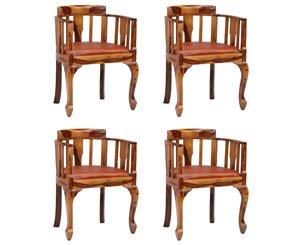 4x Solid Sheesham Wood Dining Chairs Real Leather Kitchen Caf Seating