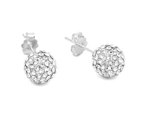.925 Sterling Silver Shamballa Ball Studs Clear-Silver/Clear