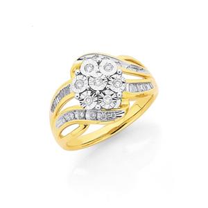 9ct Gold Diamond Flower Cluster Dress Ring