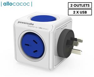 Allocacoc 2-Outlet Original PowerCube w/ USB - Blue