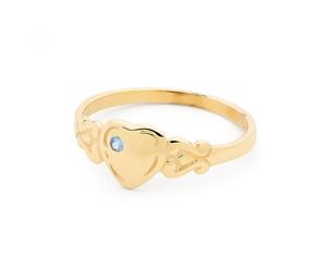 Bee - Gold Heart Signet Ring with Sapphire - Size I