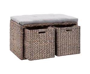Bench with 2 Baskets Seagrass 71x40x42cm Grey Home Storage Organiser