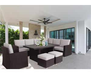 Brown Orlando 2-In-1 Outdoor Lounge Dining Setting With White Cushion Cover