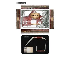 Buck Knives Pocket Knife Set-2 x Pocket Knives-Red Pakawood Handles in Gift Tin