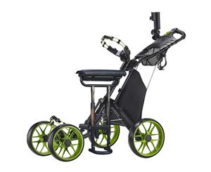 CaddyTek CaddyCruiser ONE v4 One-Click Folding 4 Wheel Golf Buggy / Push Cart - Lime + Removable Seat