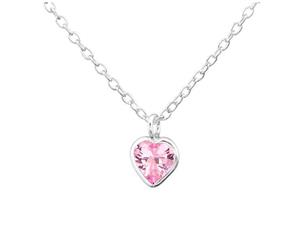 Childrens Sterling Silver and Pink Crystal Heart Necklace