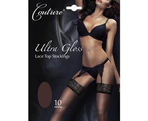 Couture Womens/Ladies Ultra Gloss Lace Top Stockings (1 Pair) (Barely Black) - LW394