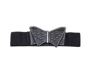 Elasticated Black Butterfly Fashion Belt with Crystal Detail