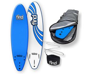 FIND 7Ɔ" Tuffrap Thruster Soft Surfboard Softboard + Cover + Leash Package - Blue