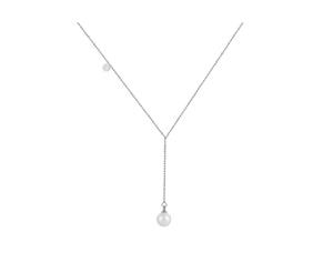 Fable Womens/Ladies Long Necklace With A Fake Pearl (Silver) - JW1006