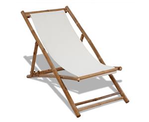Folding Deck Chair Bamboo Canvas Recliner Sunlounger Outdoor Beach