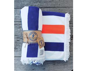 Freycinet - Blue White & Orange Nautical Striped Tassel Towel