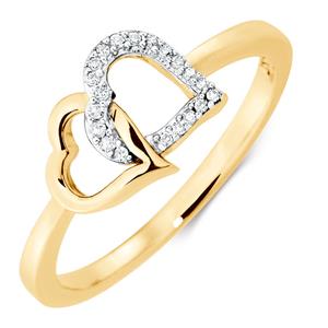 Heart Ring with Diamonds in 10ct Yellow Gold