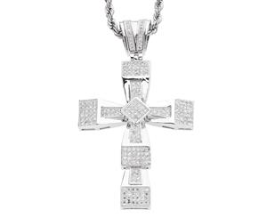 Iced Out Bling MICRO PAVE Pendant - ICE BLOCK CROSS - Silver