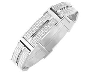 Iced Out Stainless Steel DOUBLE CZ Bracelet - 20mm silver - Silver