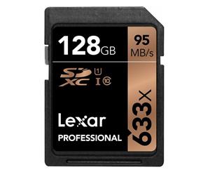 Lexar Professional 633x 128GB SDHC/SDXC UHS-I Card - Upto 95MB/s Class 10 LSD128GCB1AP633