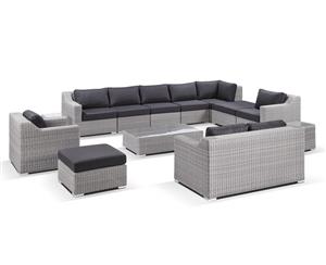 Milano Package G - Large Outdoor Wicker Modular Corner Balcony Lounge Setting - Outdoor Wicker Lounges - Brushed Grey and Denim cushion