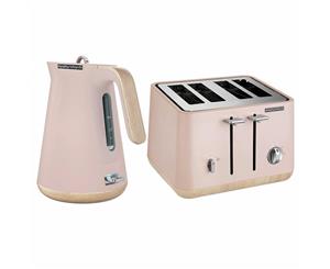 Morphy Richards Scandi Dusty Pink/Wood Trim Base 4 Slice Toaster Cordless Kettle