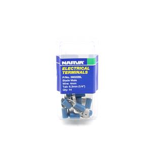 Narva 3mm Blue Electrical Terminal Male Blade Connector - 14 Pack