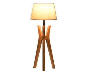 New Oriental Tripod Table Lamp w/ White Shade - Natural
