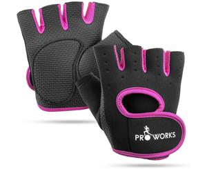 Proworks Women's Padded Grip Fingerless Gym Gloves Black - Medium