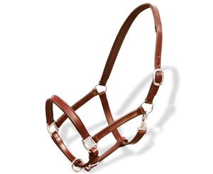 Real Leather Headcollar Stable Halter Adjustable Brown Full Horse Rein