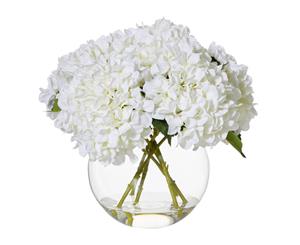 Rouge 48cm Hydrangea Sphere Artificial Flower Decor Indoor Plant w Vase White
