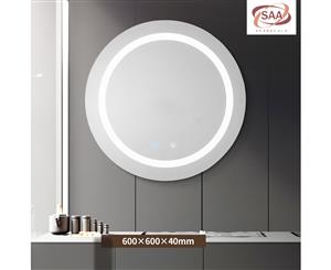 Round Bathroom Mirror LED light Touch Sensor Switch Wall Mounted Brightness Adjustable Makeup Mirror 600x600x40mm