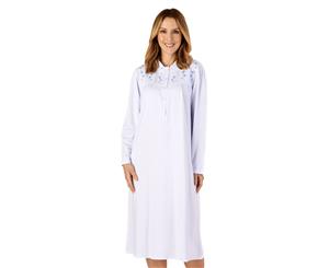 Slenderella ND4122 Jersey Floral Embroidered Cotton Nightdress - Blue