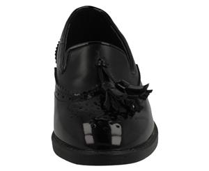 Spot On Childrens Girls Brogue Detail Flat Loafers (Black Synthetic Patent) - KM612