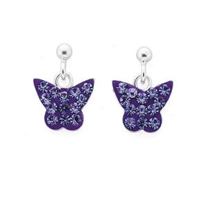 Sterling Silver Lavender Crystal Butterfly Drop Studs