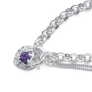 Sterling Silver Violet Cubic Zirconia Padlock Bracelet
