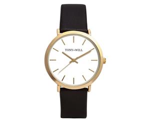 Tony+Will Women's 42mm Slim Leather Watch - Black/Gold
