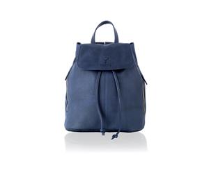 Woodland Leather Dark Blue Medium Size Ruck Sack 12.0" Flap Over Top Carry Handle Adjustable Straps