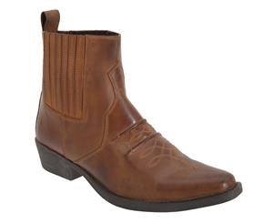 Woodland Mens Distressed Leather Gusset Western Ankle Boots (Brown) - DF757