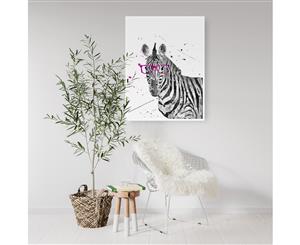 Zebra With Glasses Nursery Wall Art - White Frame