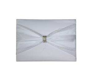 1 x Wedding 78pg Guest Book White Satin and Ribbon Diamante Ring Feature MQ-326