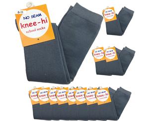 12pcs Unisex Knee High School Plain Cotton Socks - Grey