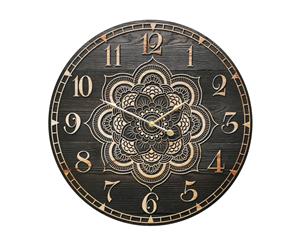 1pce 58cm Black and Brown Mandala Clock - Black