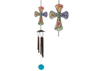1pce Mosaic Stained Glass Cross / Crucifix Wind Chime Colourful - Multi Coloured