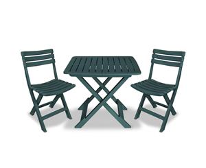 3 Piece Folding Bistro Set Plastic Green Weather Resistant 2 Chairs
