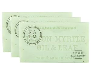 3 x Natural Australian Triple Milled Soap Bar Soap Lemon Myrtle Oil & Leaf 200g
