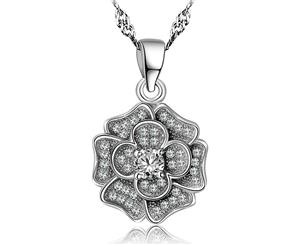 .925 Sterling Silver Flowery Pendant-Silver/Clear